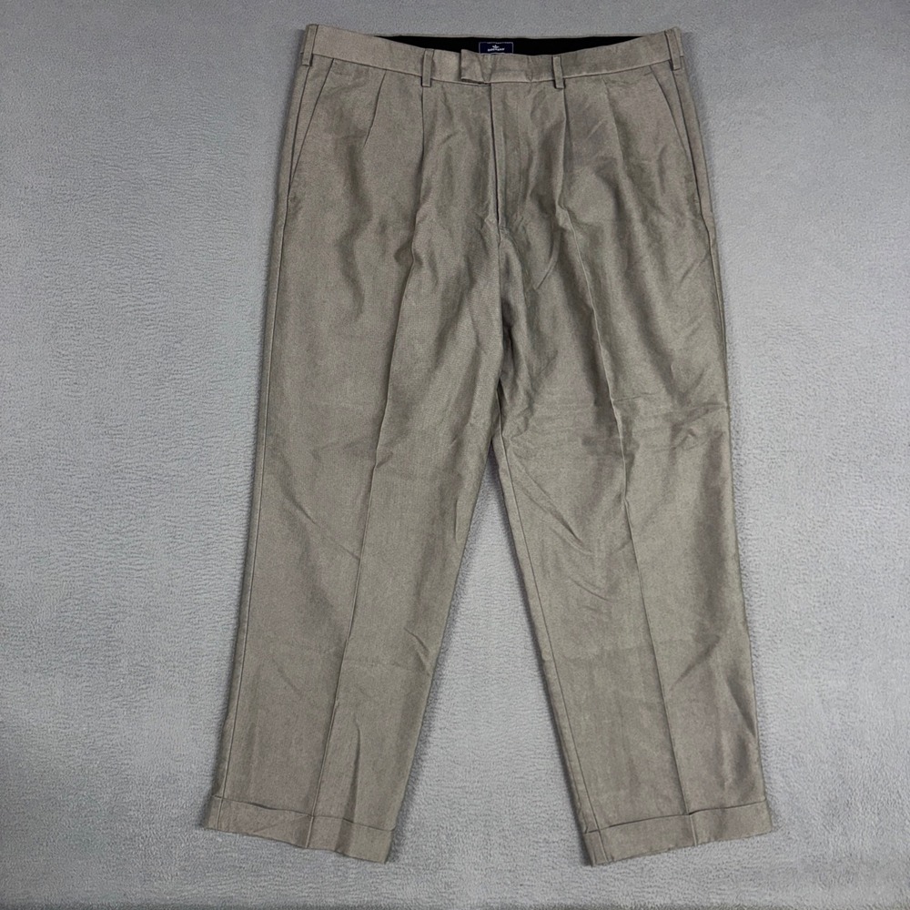 Dockers Pants Mens 38x30 Gray Brown Pleated Relaxed Cuffed Tencel Blend Dress